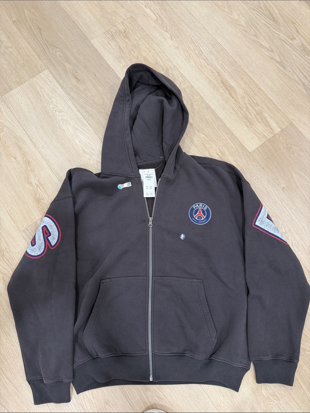 Hollister charcoal Zip-Up Hooded Sweatshirt  Paris soccer sz M